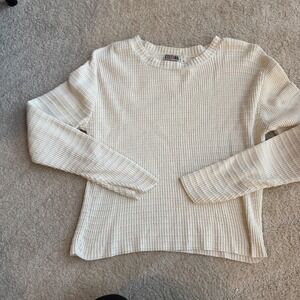 Stefano International Vintage Cream Ribbed Knit Long Sleeve Cotton Top Large